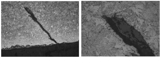 圖16-12 裂紋形態 100× 圖16-13 裂紋尖端 400×