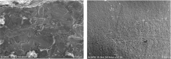 圖11-3 疲勞源區電鏡形貌圖11-4 疲勞裂紋擴展區宏觀形貌