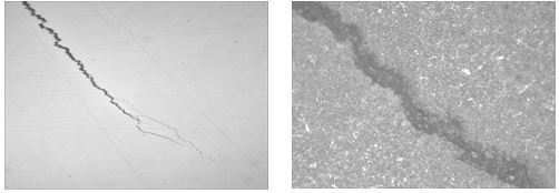 螺母淬火裂紋未腐蝕， 螺母淬火裂紋局部放大 500×