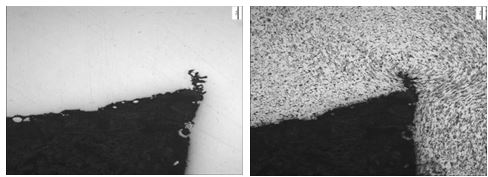 折疊裂紋拋光態，倒角處折疊裂紋