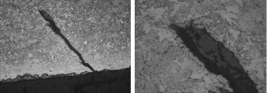 圖16-12 裂紋形態 100× 圖16-13 裂紋尖端 400×