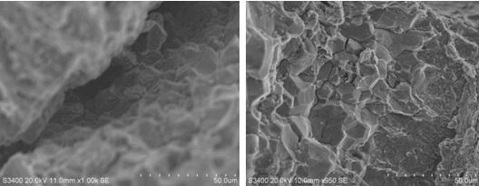 圖13-73 氧化斷裂區沿晶斷裂形貌 圖13-74沿晶斷裂和二次裂紋形貌
