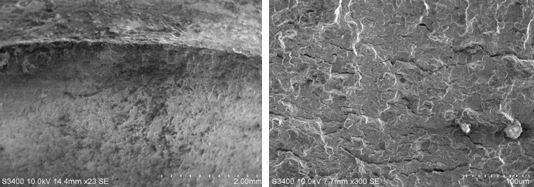 圖9-8 疲勞源微觀形貌 圖9-9擴展區疲勞條帶