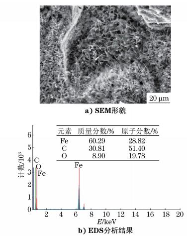 圖6 斷口表面覆蓋物SEM 形貌及 EDS分析結果 圖6 斷口表面覆蓋物SEM 形貌及 EDS分析結果